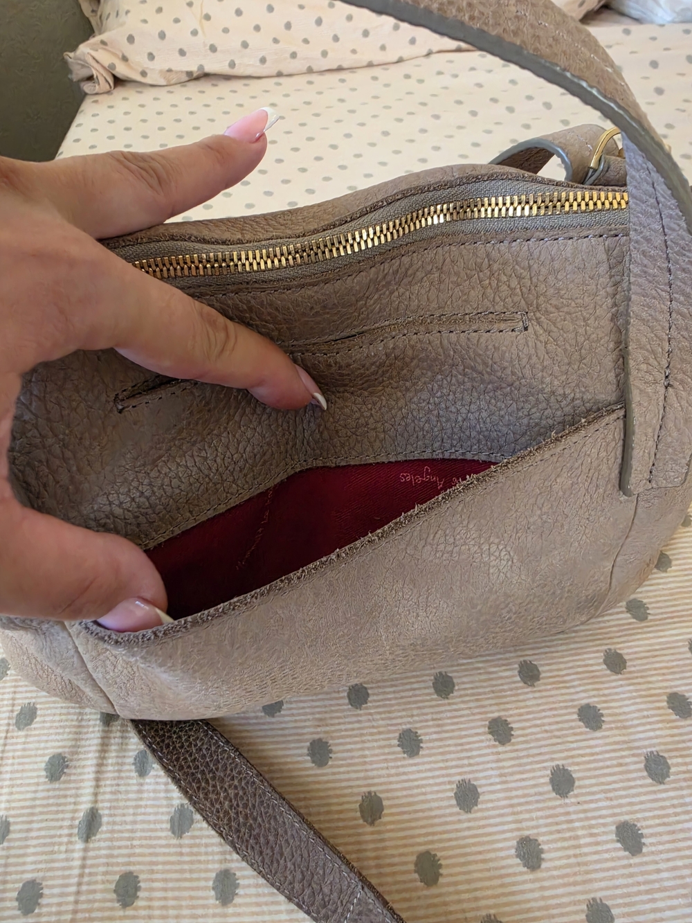 Hammitt Taupe Pebbled Leather Handbag Crossbody Bag with Gold Hardware - Picture 6 of 16